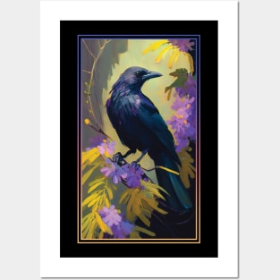 Crow Vibrant Tropical Flower Tall Digital Oil Painting Portrait Posters and Art